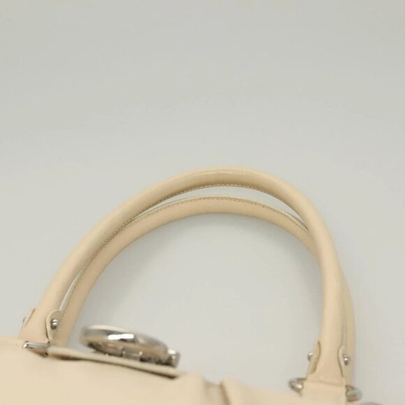 Salvatore Ferragamo Gancini Hand Bag Leather Ivory Silver Auth 132891 - Picture 10 of 16